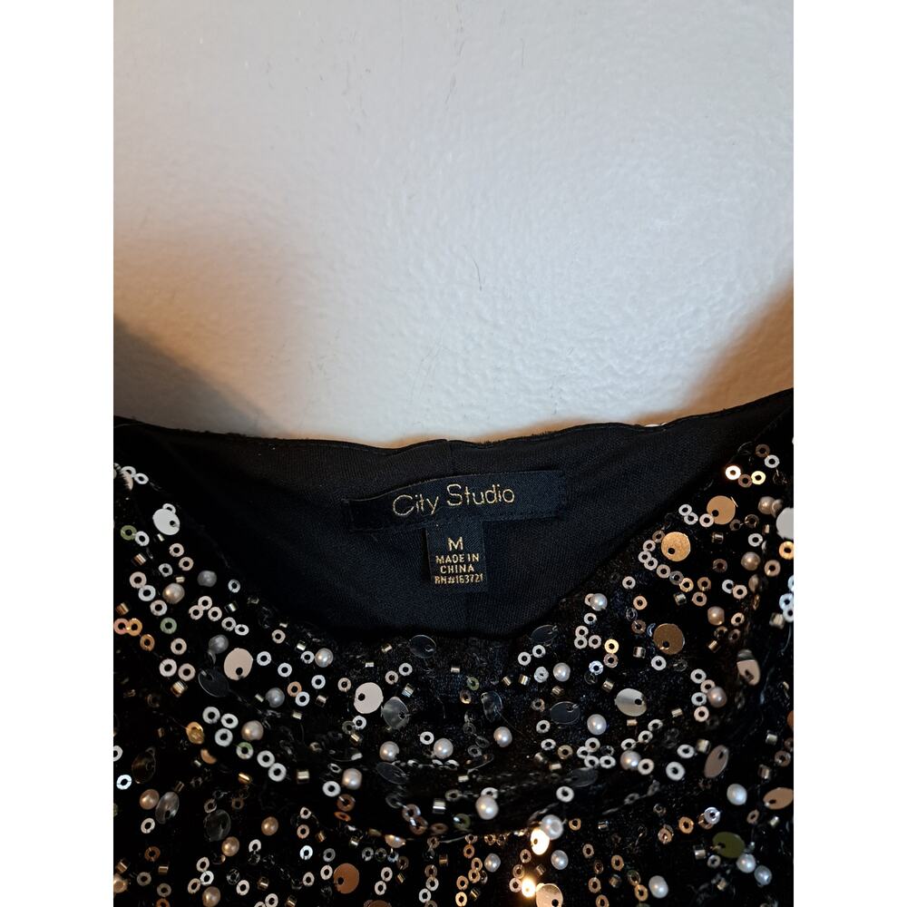 NWT City Studios Macy's Little Black Dress Pearl Sequence Mini Strappy Sz M - Picture 7 of 7